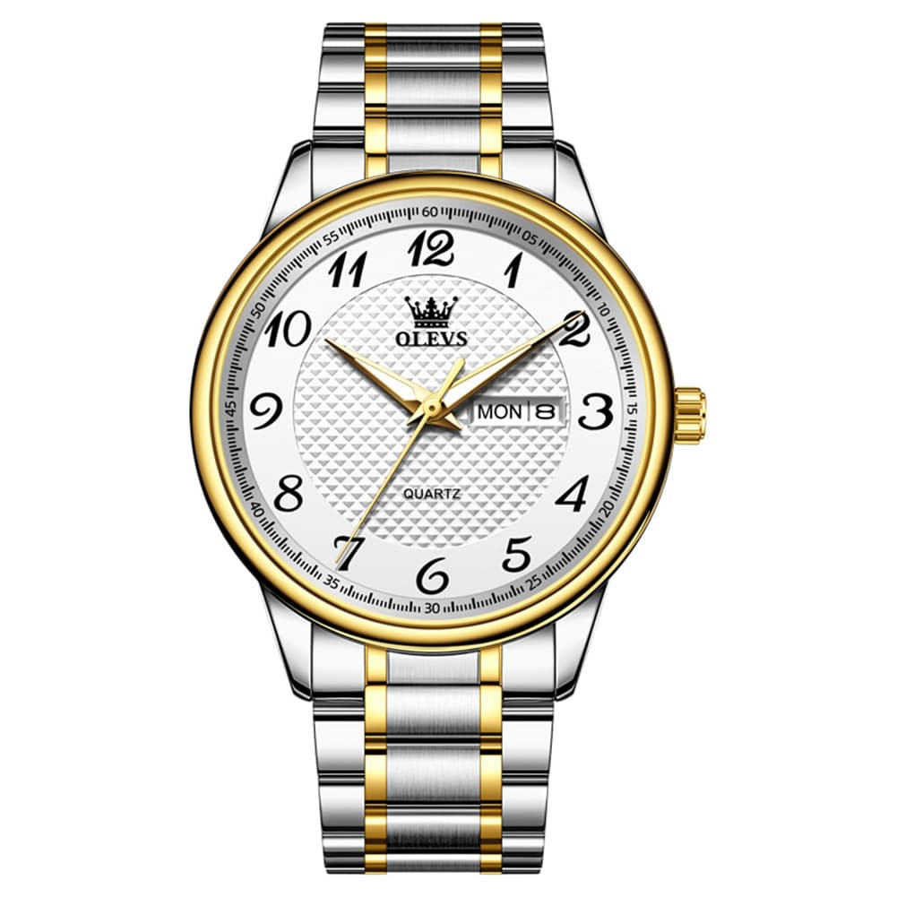 OLEVS 5667 Sapphire Crystal Couple Watch Day Date Stainless Steel Bracelet Luxury Timepiece for Men and Women