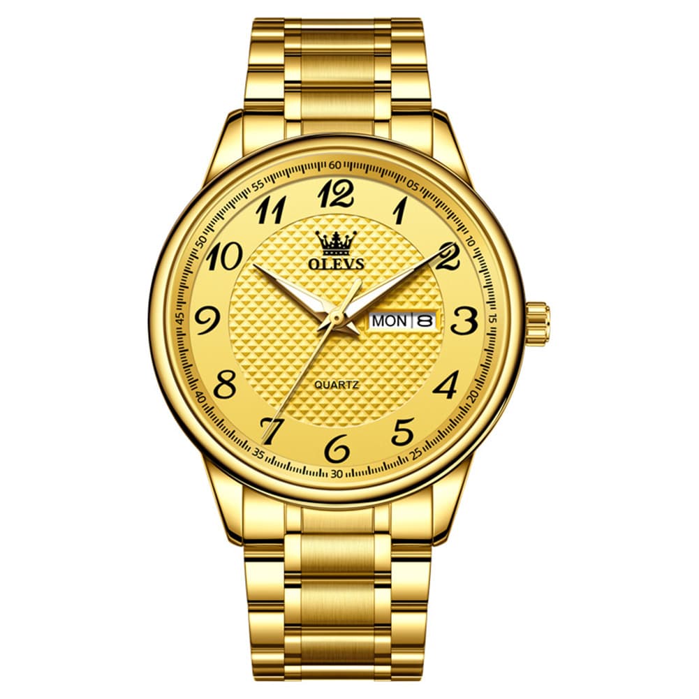 OLEVS 5667 Sapphire Crystal Couple Watch Day Date Stainless Steel Bracelet Luxury Timepiece for Men and Women