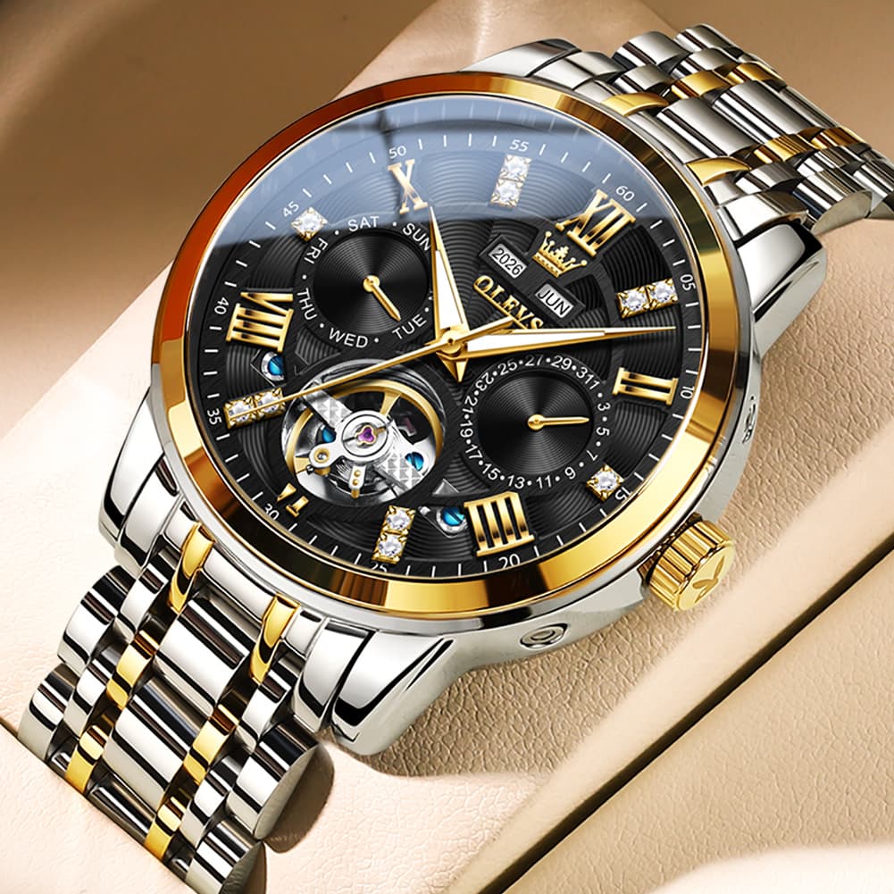 OLEVS 6701 Skeleton Automatic Mechanical Stainless Steel Watch For Men