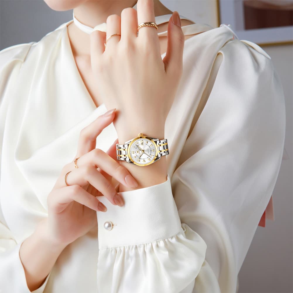 OLEVS 3666 Quartz Luminous Stainless Steel Watch For Women