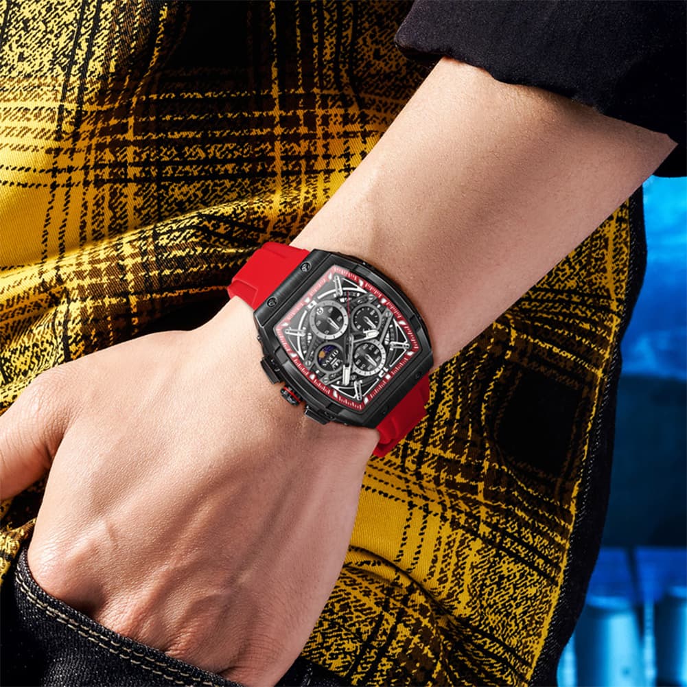 OLEVS 2975 Tonneau Silicone Chronograph Watch for Men