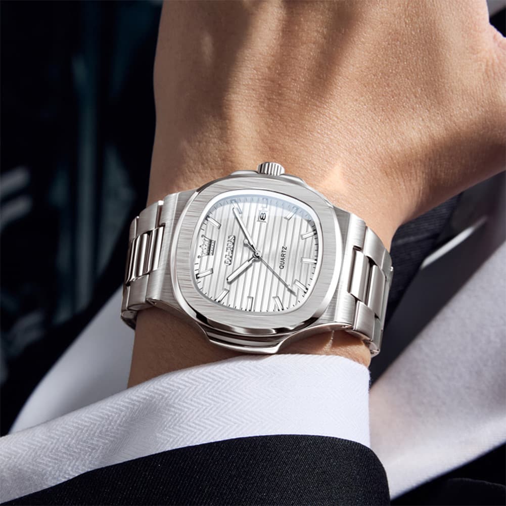 OLEVS 3696 Octagon Embossed Dial Luxury Sport Watch for Men