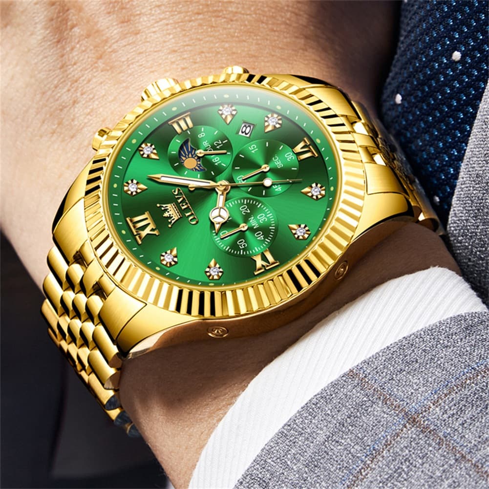 OLEVS 2932 Luxury Gold Fluted Bezel Quartz Watch for Men