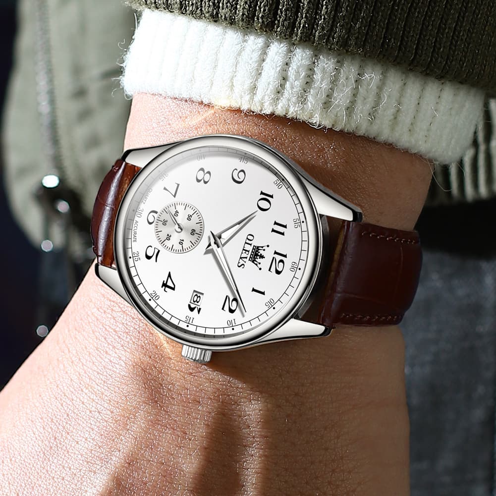 OLEVS 3662 Vintage Sub-Dial Leather Quartz Watch for Men