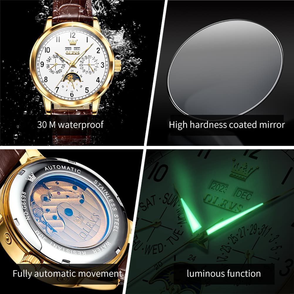 OLEVS 6698 Multifunction Moon Phase Mechanical Watch for Men