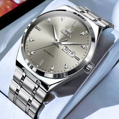 OLEVS Integrated Bracelet Diamond Dial Automatic Watch 9811 Day Date for Men