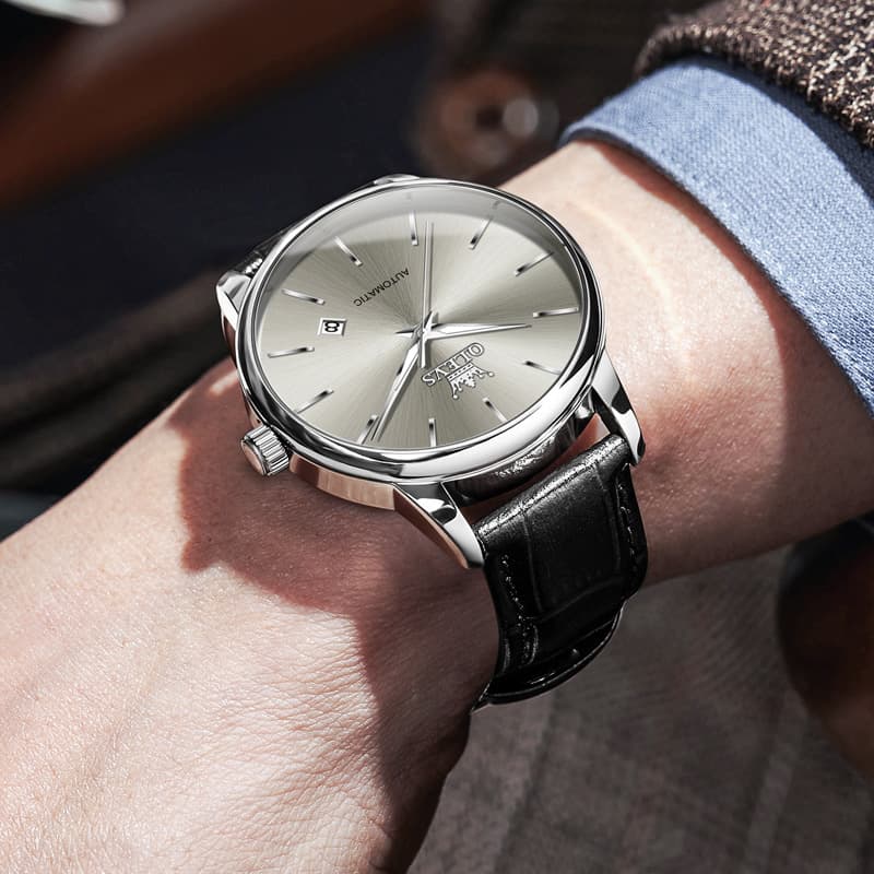 OLEVS 6725 Minimalist Leather Strap Automatic Mechanical Lightweight Watch For Men