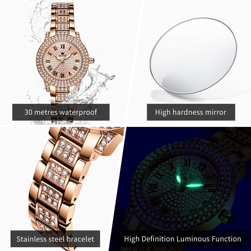 OLEVS 9943 Diamond Paved Dial Luxury Watch for Women