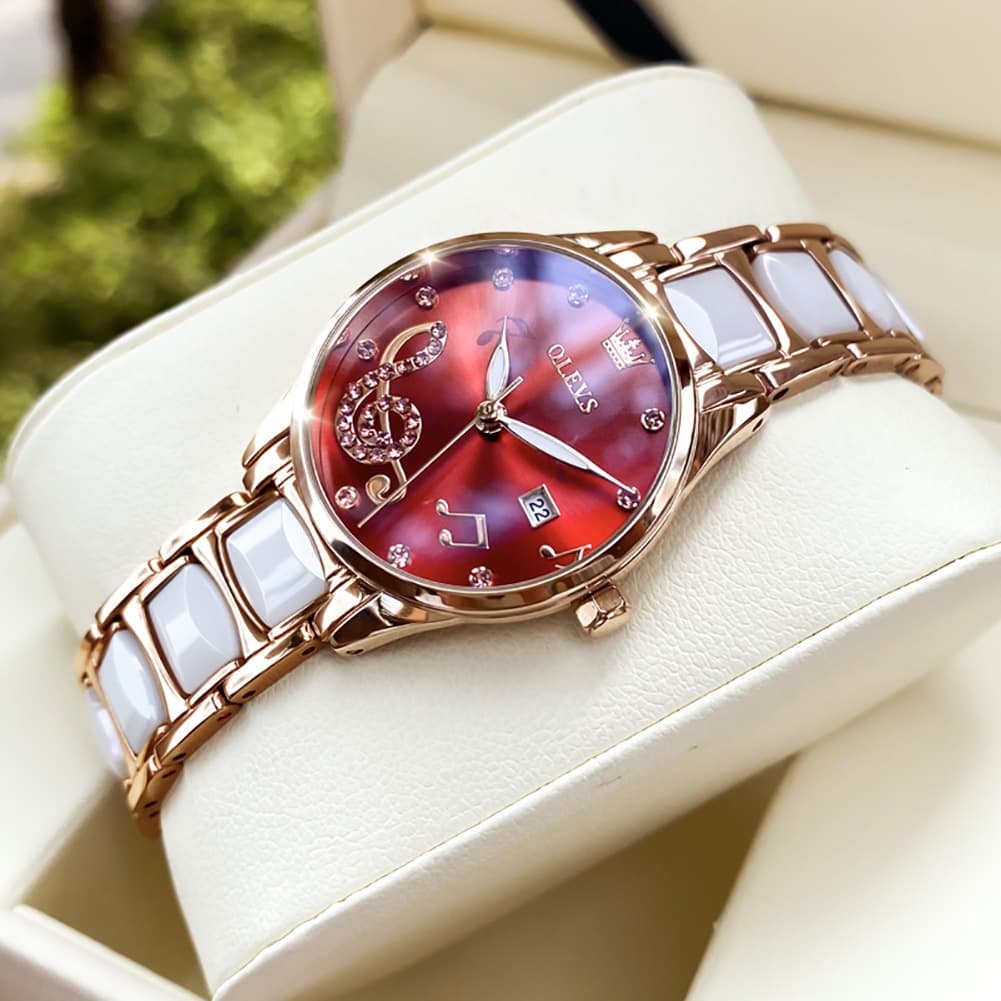 OLEVS 3605 Ceramic Musical Note Quartz Watch for Women