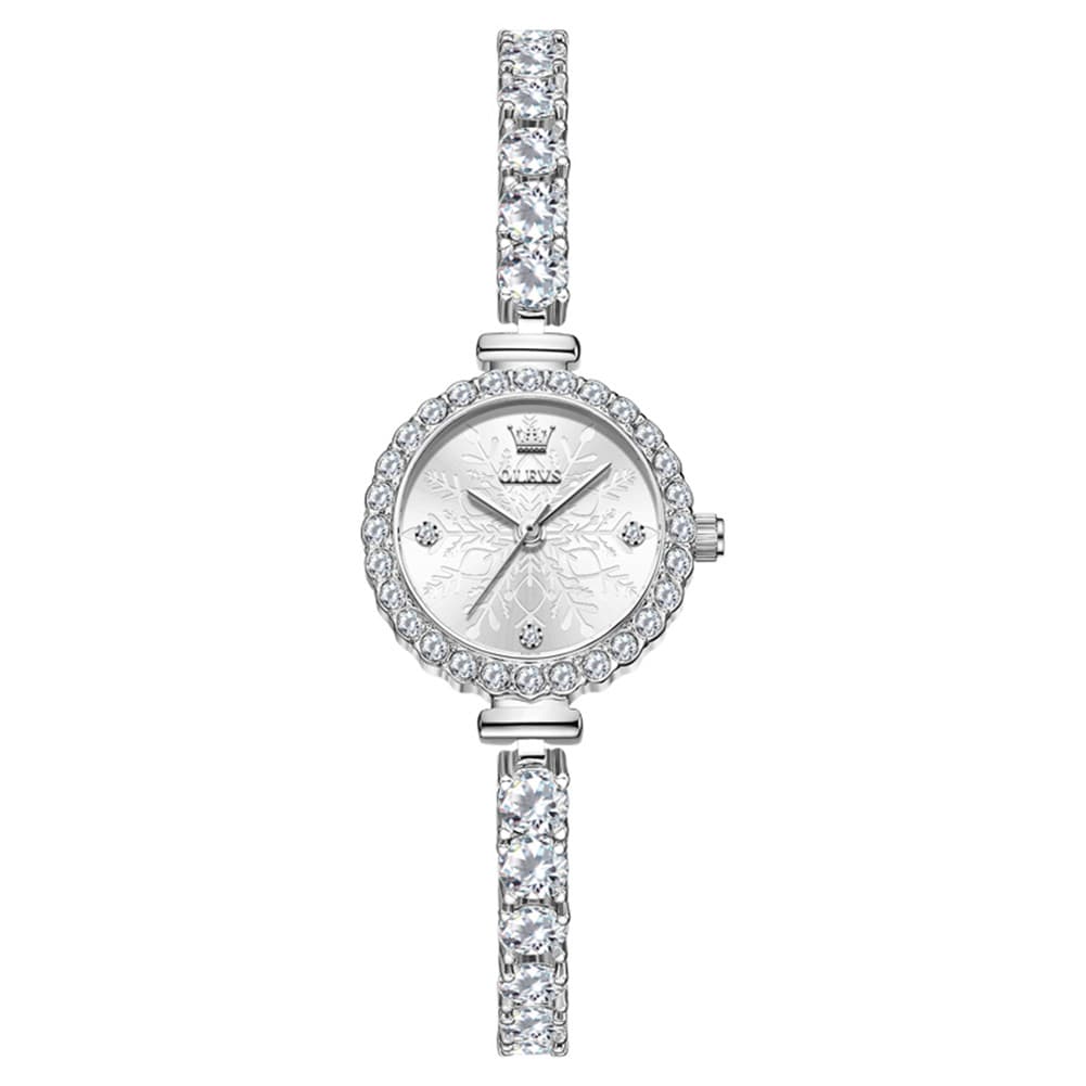 OLEVS 5889 Diamond Tennis Bracelet Watch Dainty 5mm Zircon Bezel Quartz Jewelry Timepiece for Women