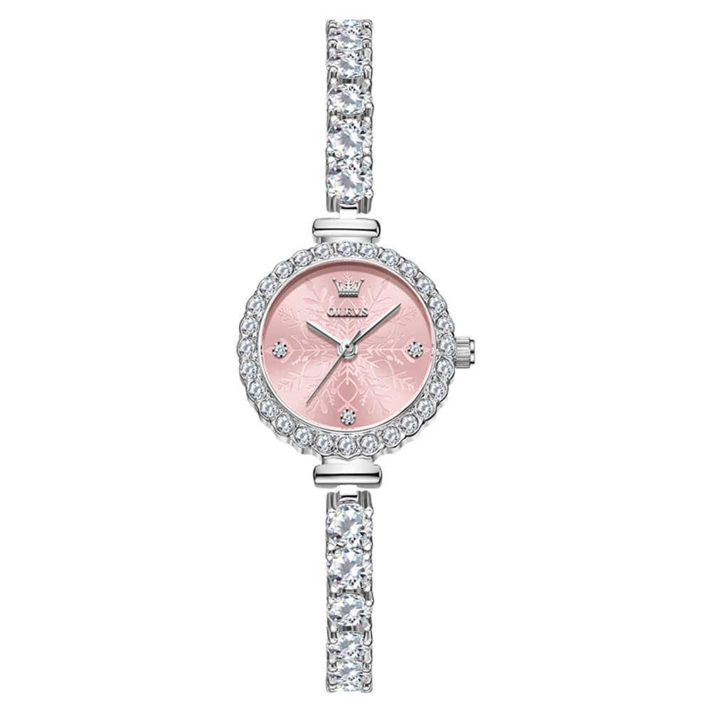 OLEVS 5889 Diamond Tennis Bracelet Watch Dainty 5mm Zircon Bezel Quartz Jewelry Timepiece for Women
