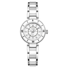 OLEVS 7083 White Ceramic Watch Sport Luxe Diamond Accent Stainless Steel Bracelet Quartz Timepiece for Women