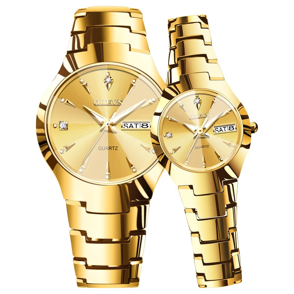 OLEVS Tungsten Steel Ultra Thin Day Date Couple Watch 8697 for Men and Women