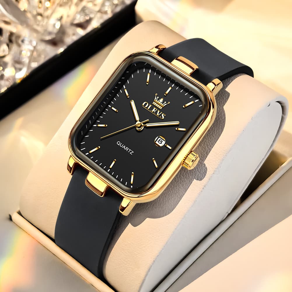 OLEVS 7089 Silicone Strap Watch Retro Square Date Quartz Sport Luxe Timepiece for Women