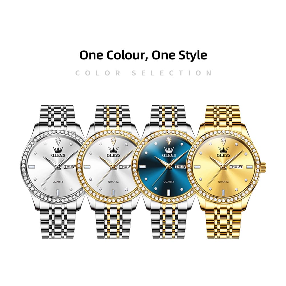 OLEVS 3625 Diamond Bezel Quartz Steel Watch for Men