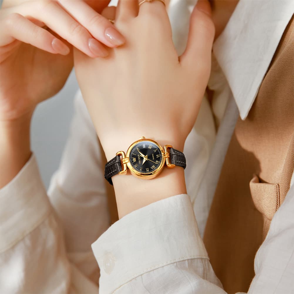 OLEVS Women Vintage Dress Watch Petite 24mm Leather Strap Date Quartz 5645