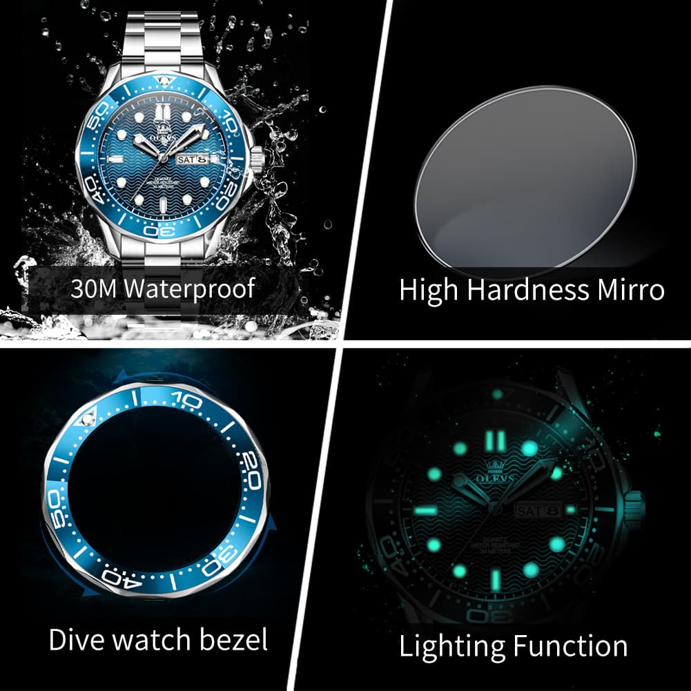 OLEVS 3738 Wave Dial Dive Style Quartz Watch for Men