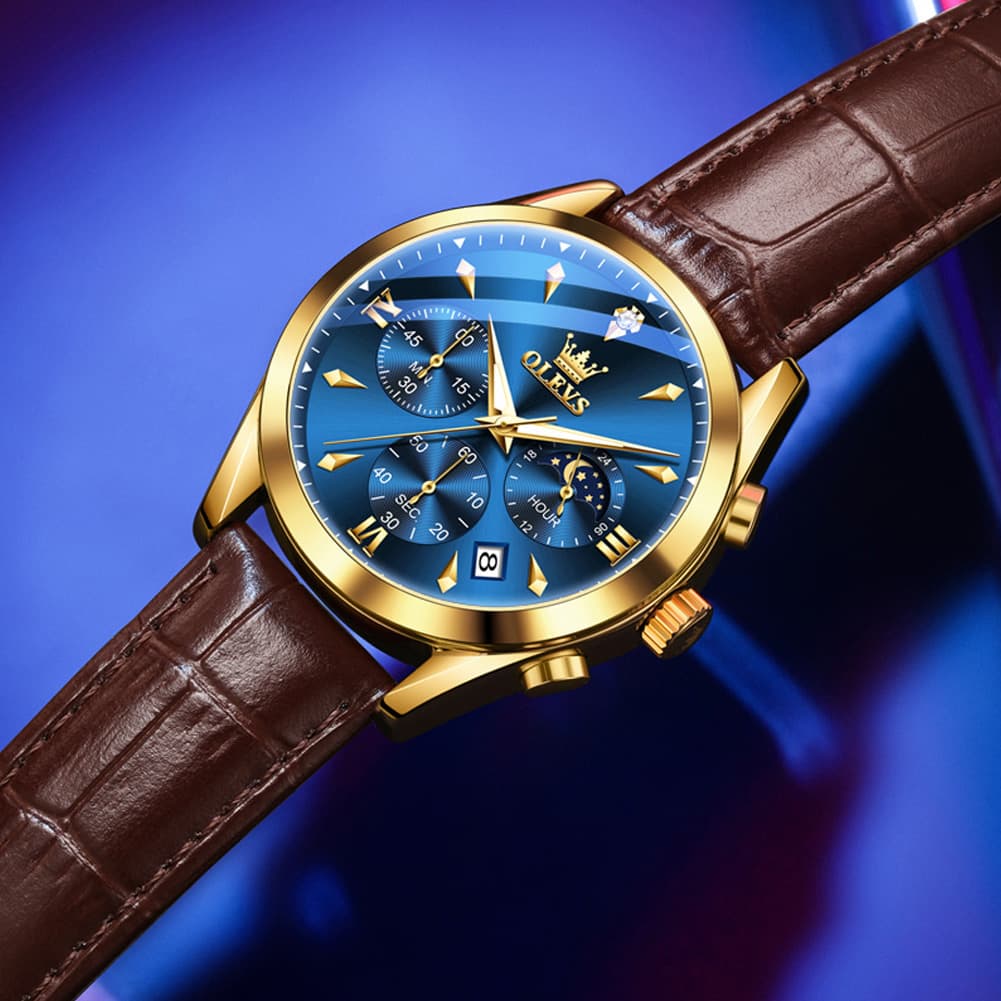 OLEVS 3609 Multifunction Leather Quartz Watch for Men