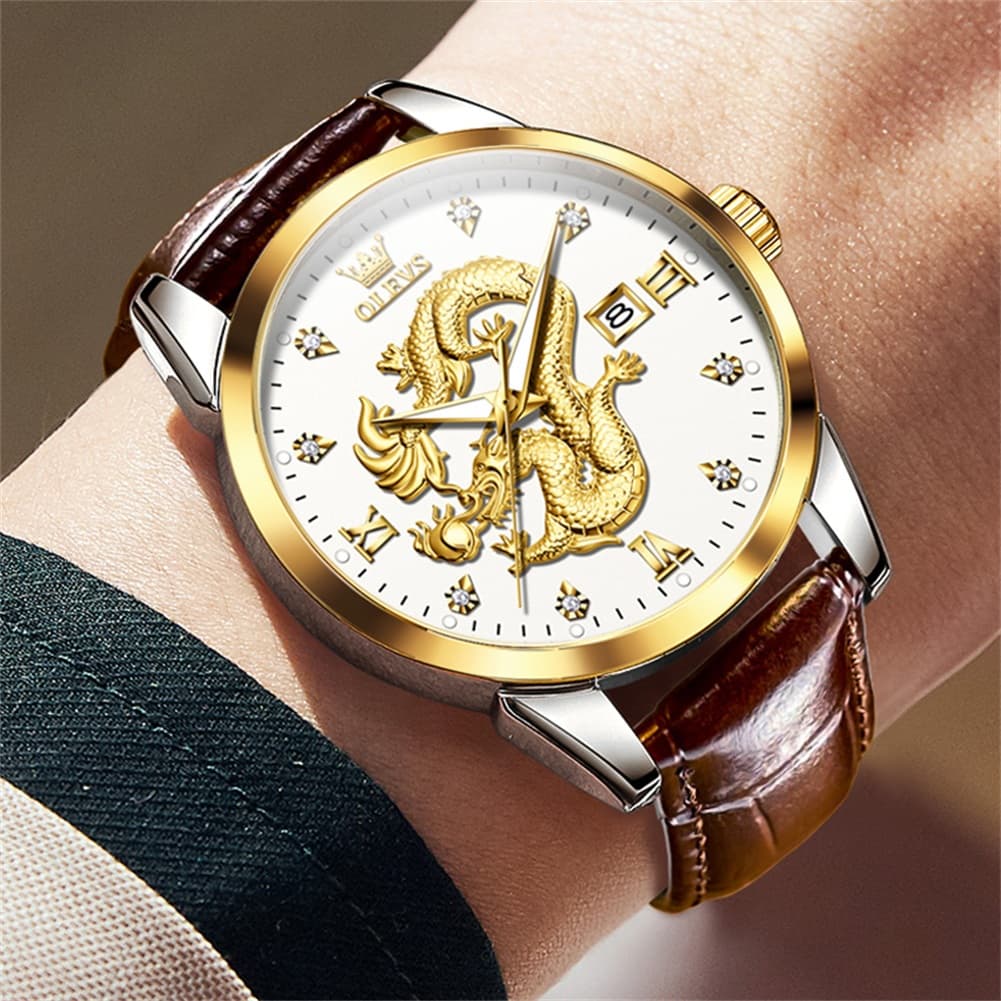 OLEVS 3619 3D Dragon Quartz Watch for Men