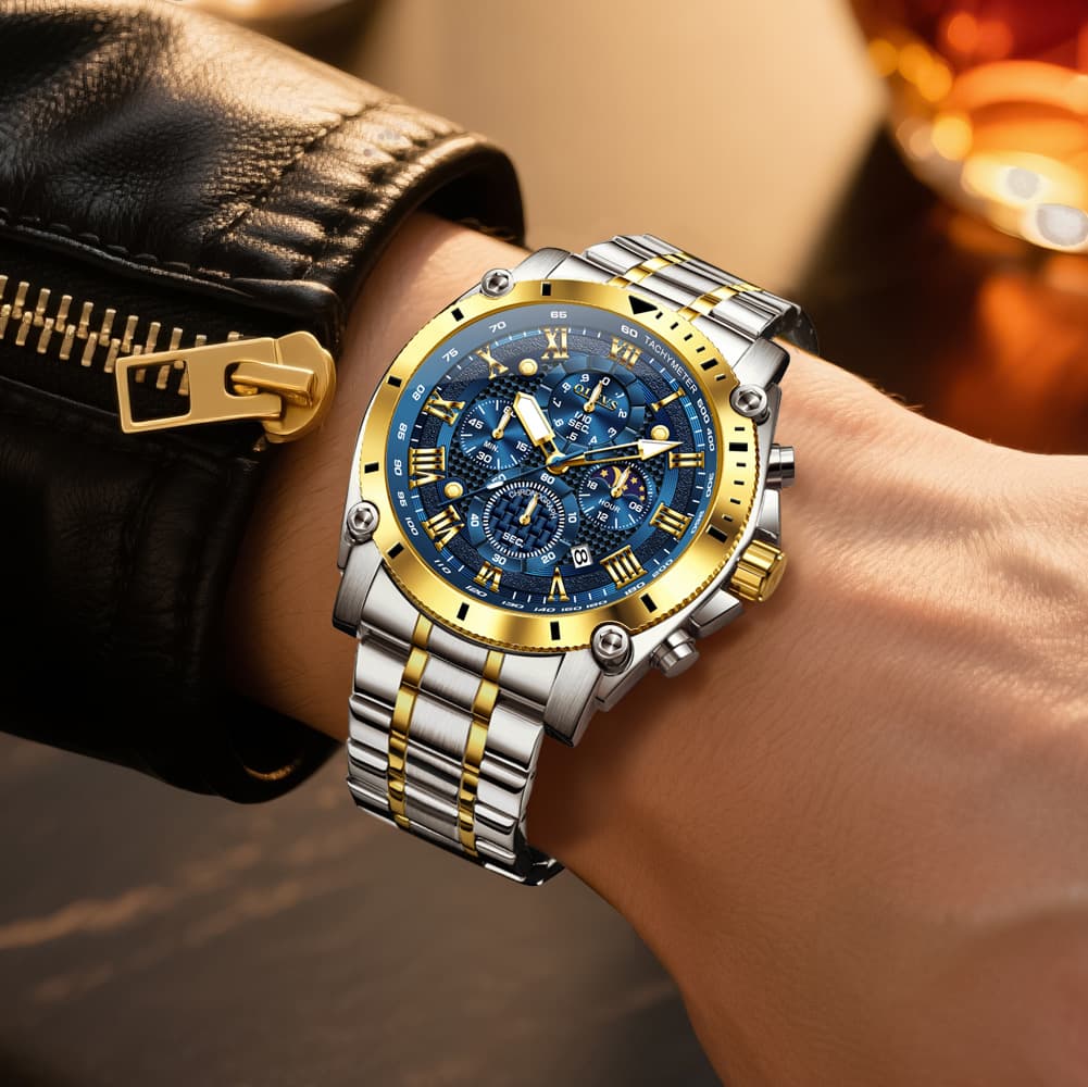 OLEVS 3689 Luxury Chronograph Moon Phase Quartz Watch for Men