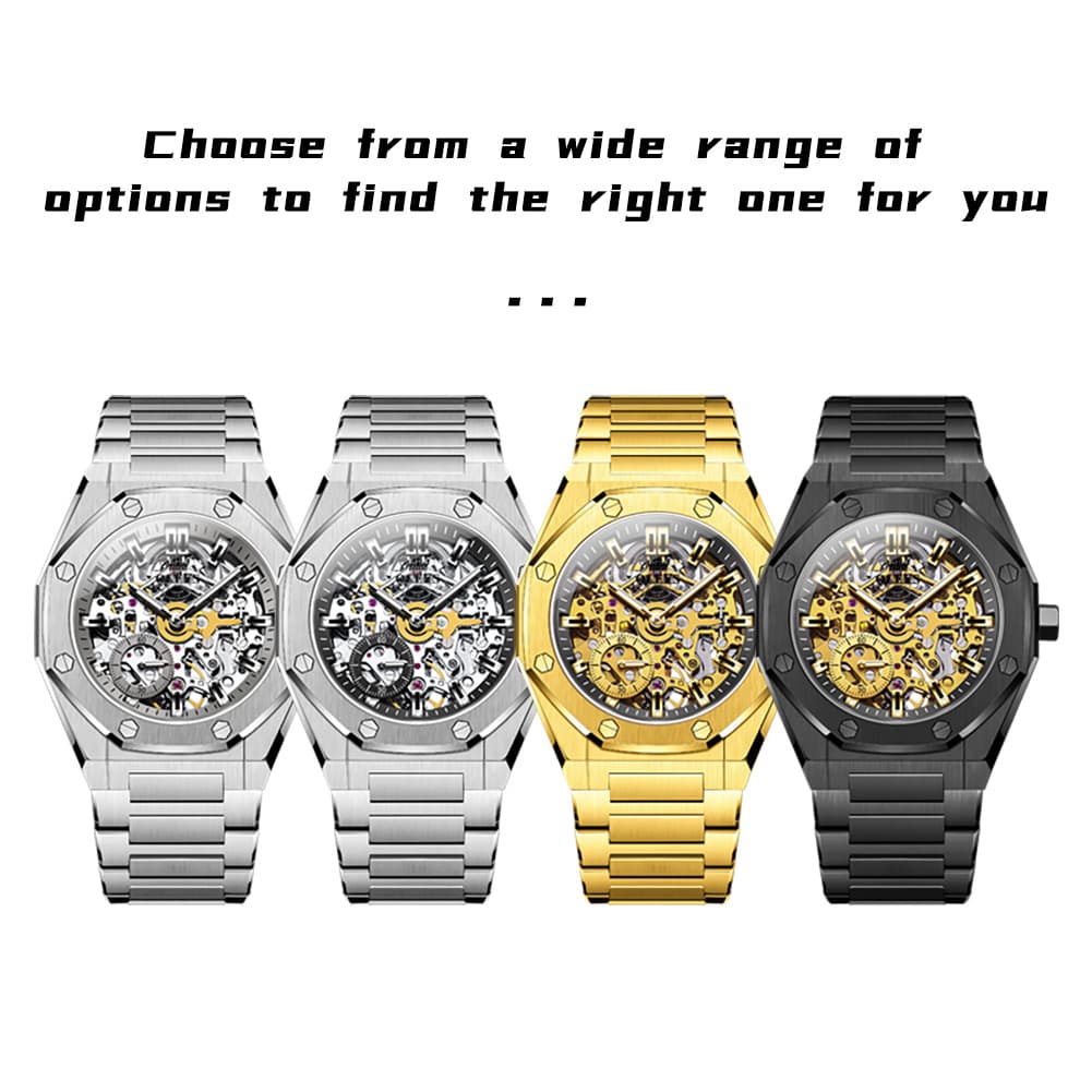 OLEVS 6669 Stainless Steel Octagonal Skeleton Watch for Men