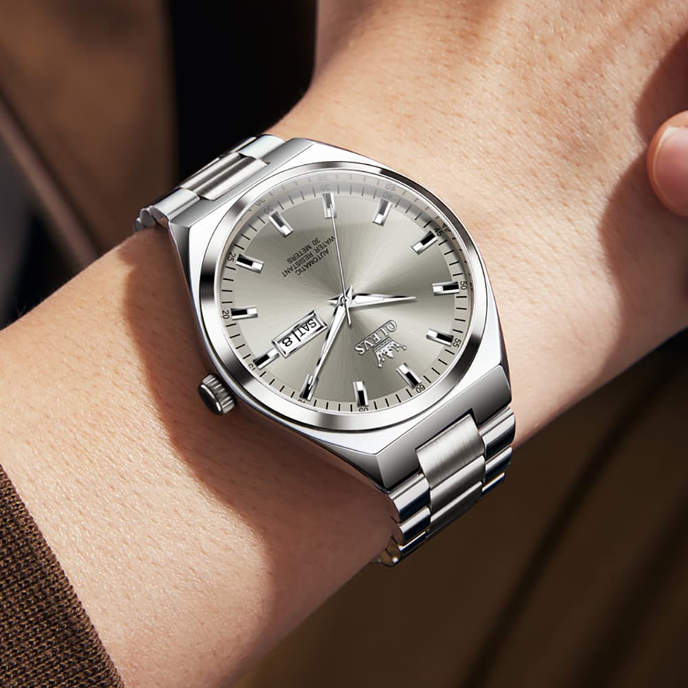 OLEVS Integrated Bracelet Automatic Day Date Watch 9907 for Men