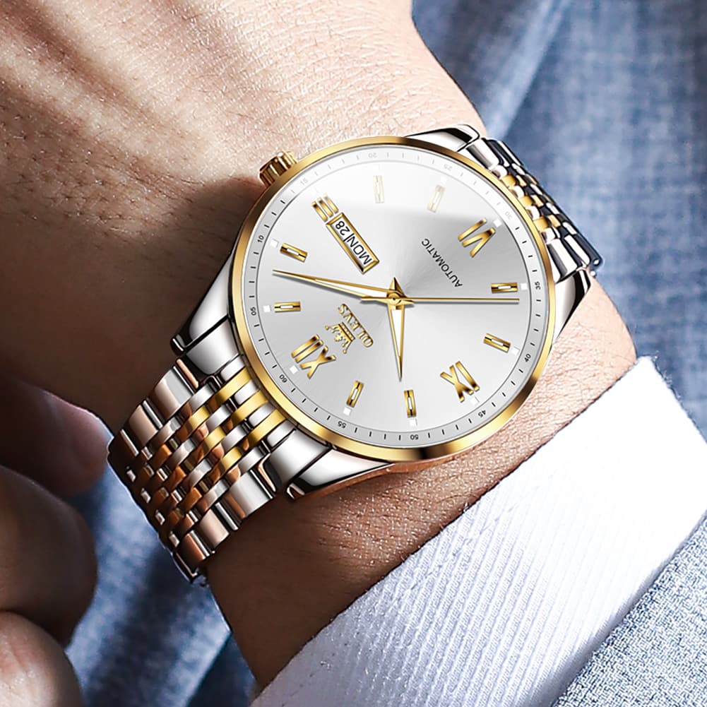 OLEVS 6777 Minimalist Day Date Mechanical Watch for Men