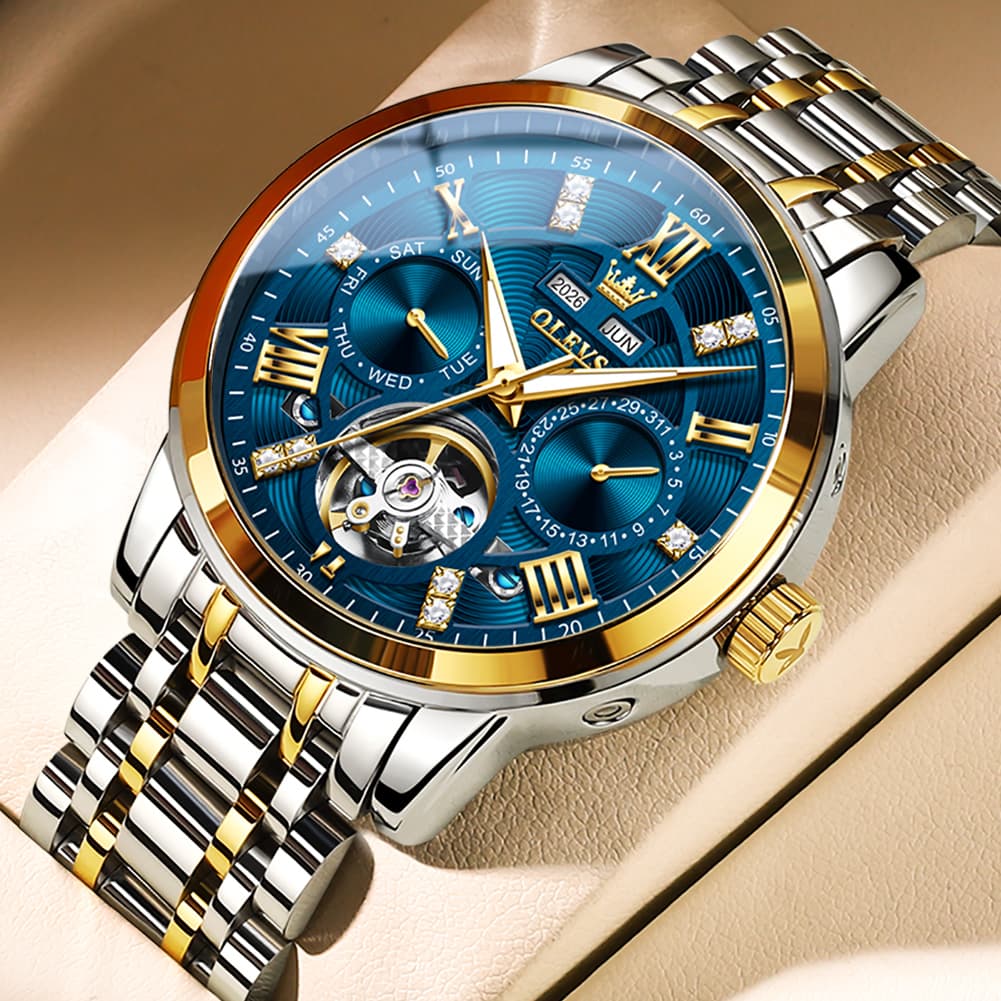 OLEVS 6701 Skeleton Automatic Mechanical Stainless Steel Watch For Men