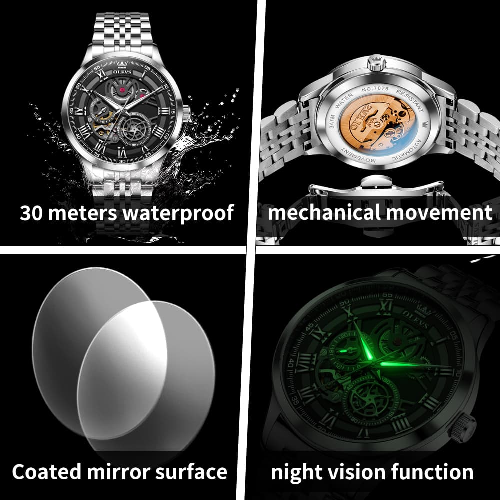 OLEVS 7076 Double Open Heart Automatic Watch For Men