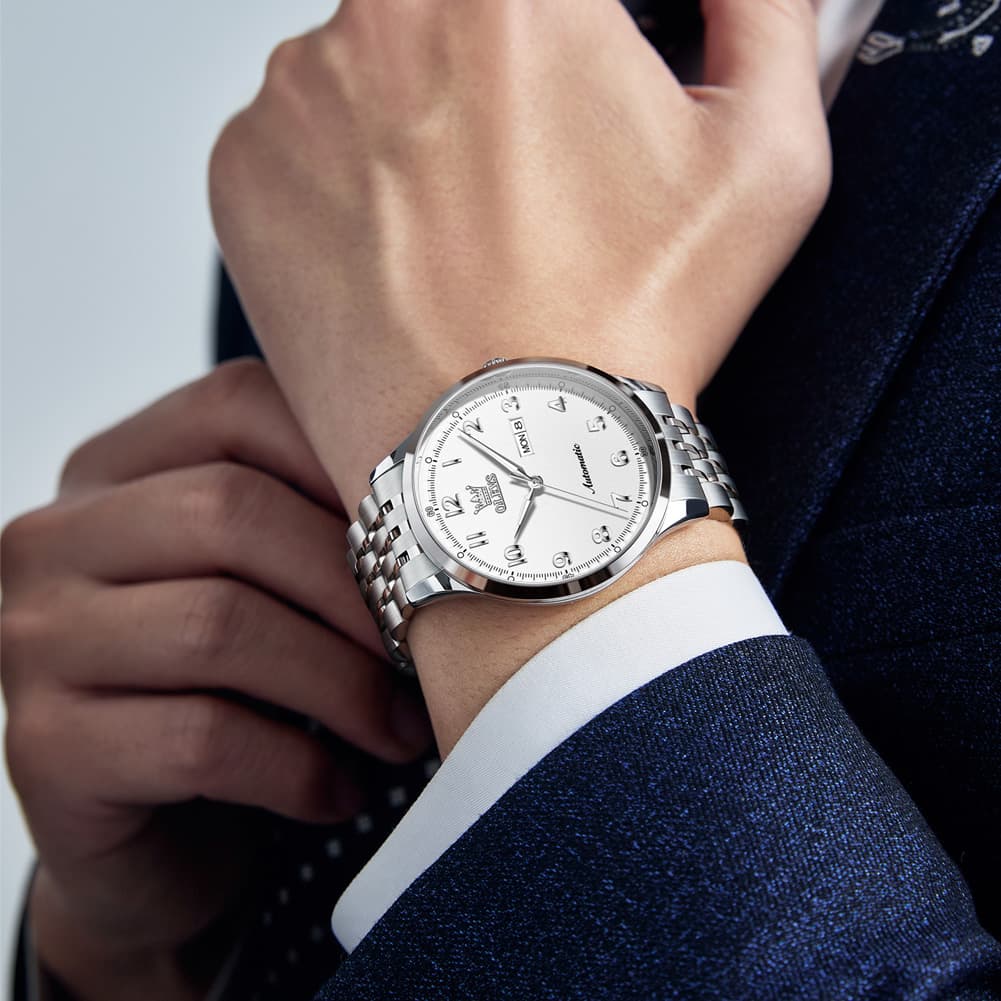 OLEVS 7100 Arabic Numeral Dual Calendar Automatic Watch For Men