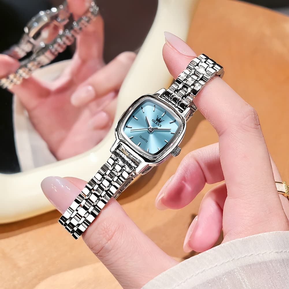OLEVS 5675 Petite Square Watch Vintage Dress Stainless Steel Bracelet Quartz Timepiece for Women