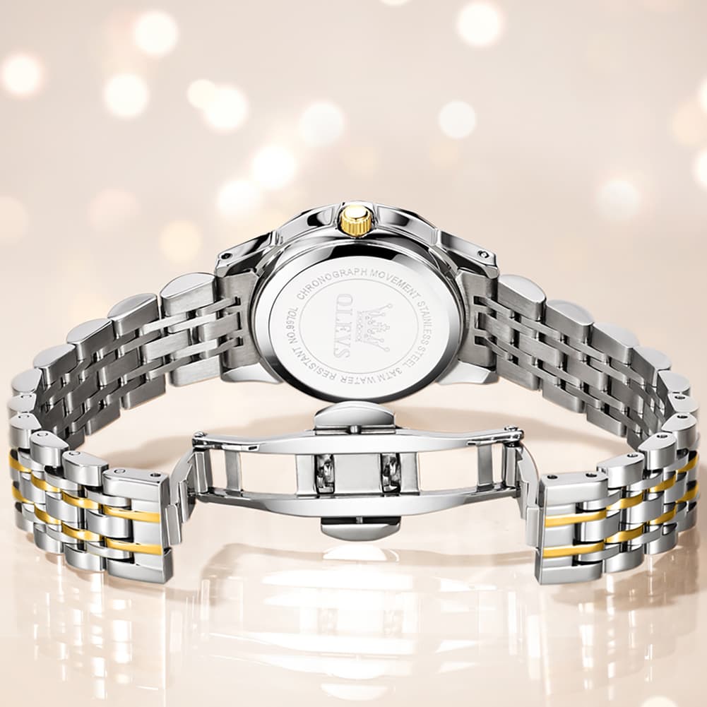 OLEVS 9970 3D Rhombic Faceted Glass Day Date Watch for Men