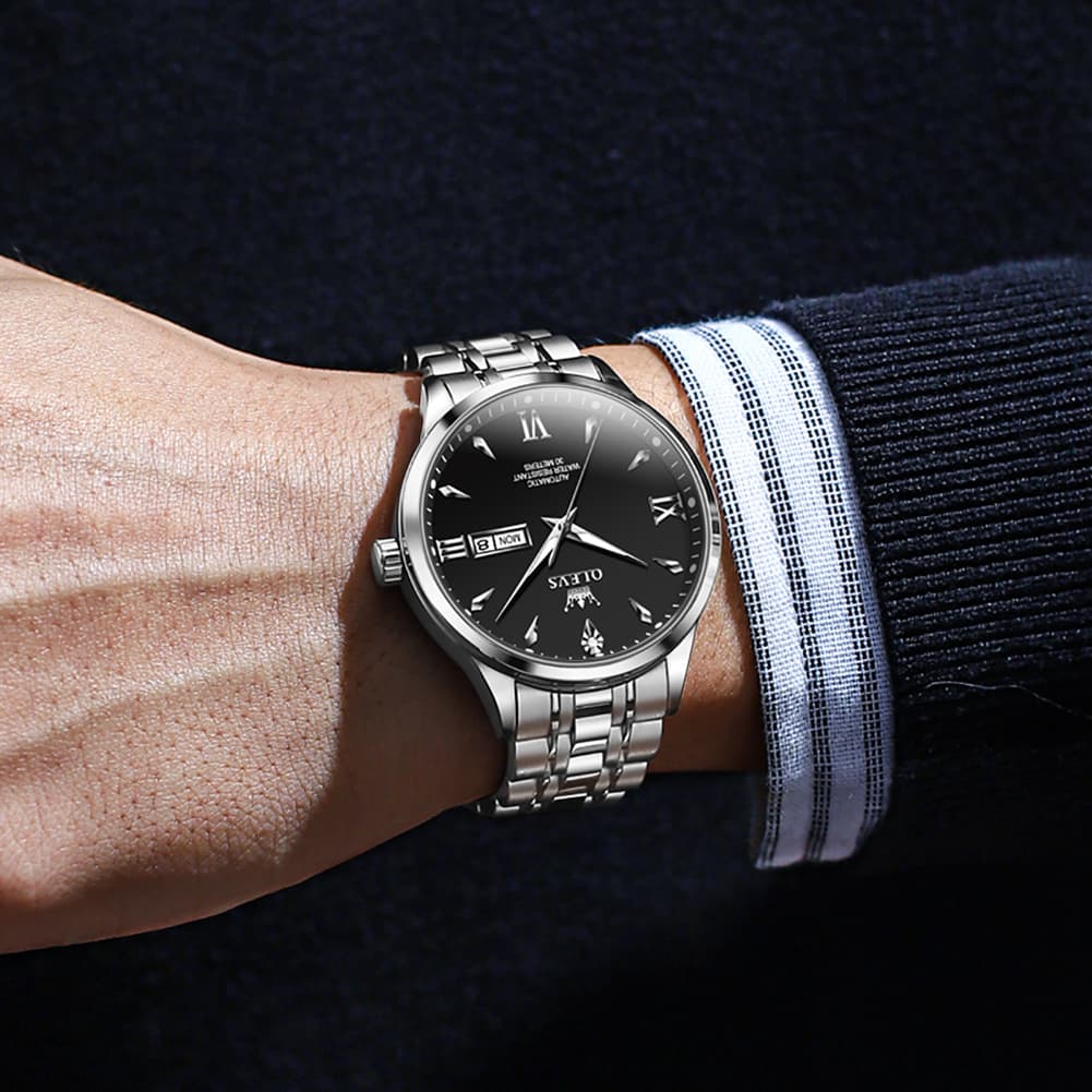 OLEVS Diamond Dial Day Date Automatic Mechanical Watch 9956 for Men