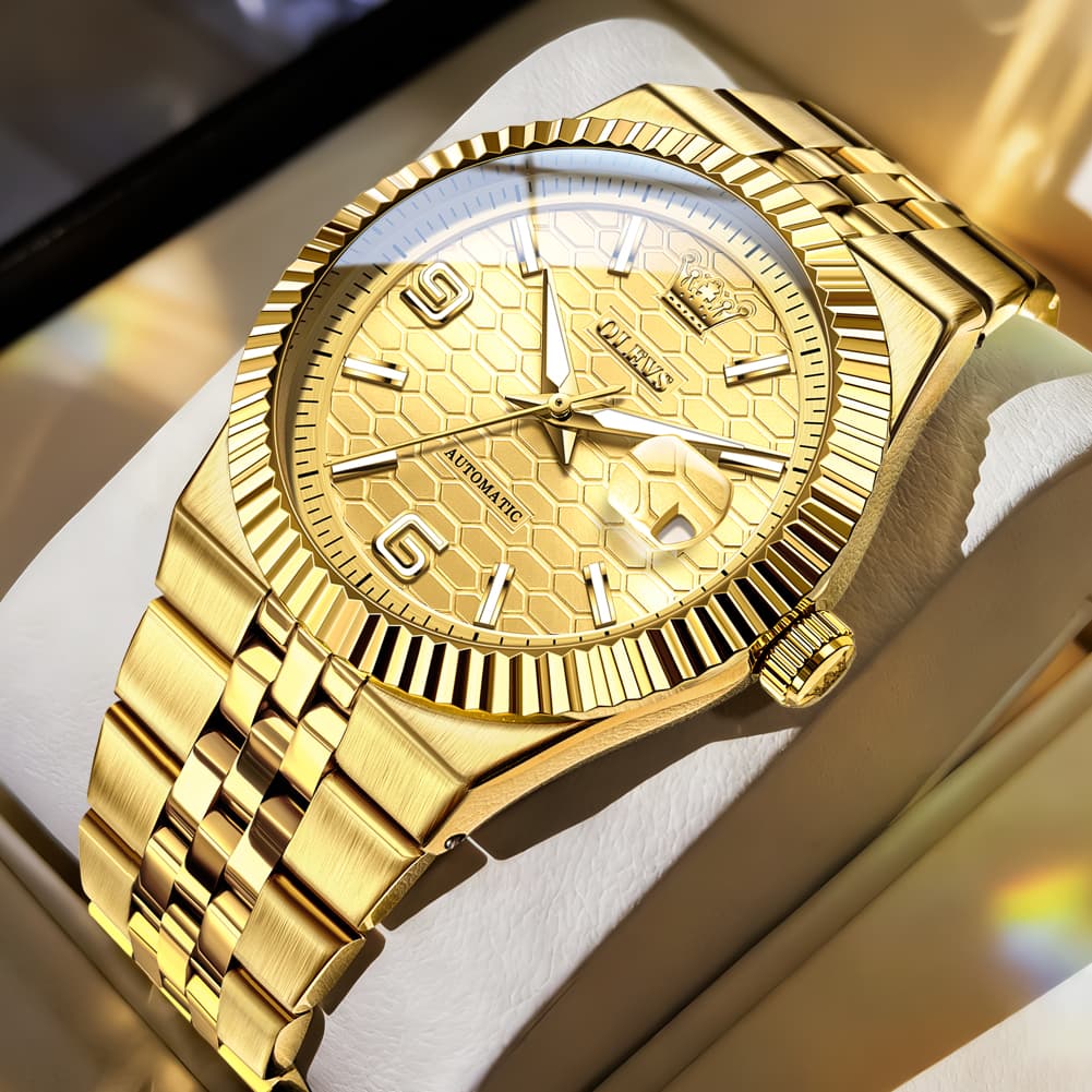 OLEVS 7105 Fluted Bezel Automatic Mechanical Luxury Dress Watch for Men