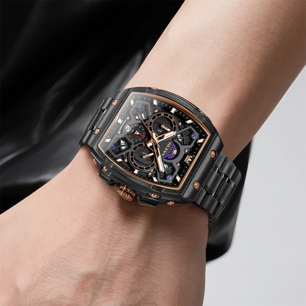 OLEVS 2942 Tonneau Dual Time Quartz Watch for Men