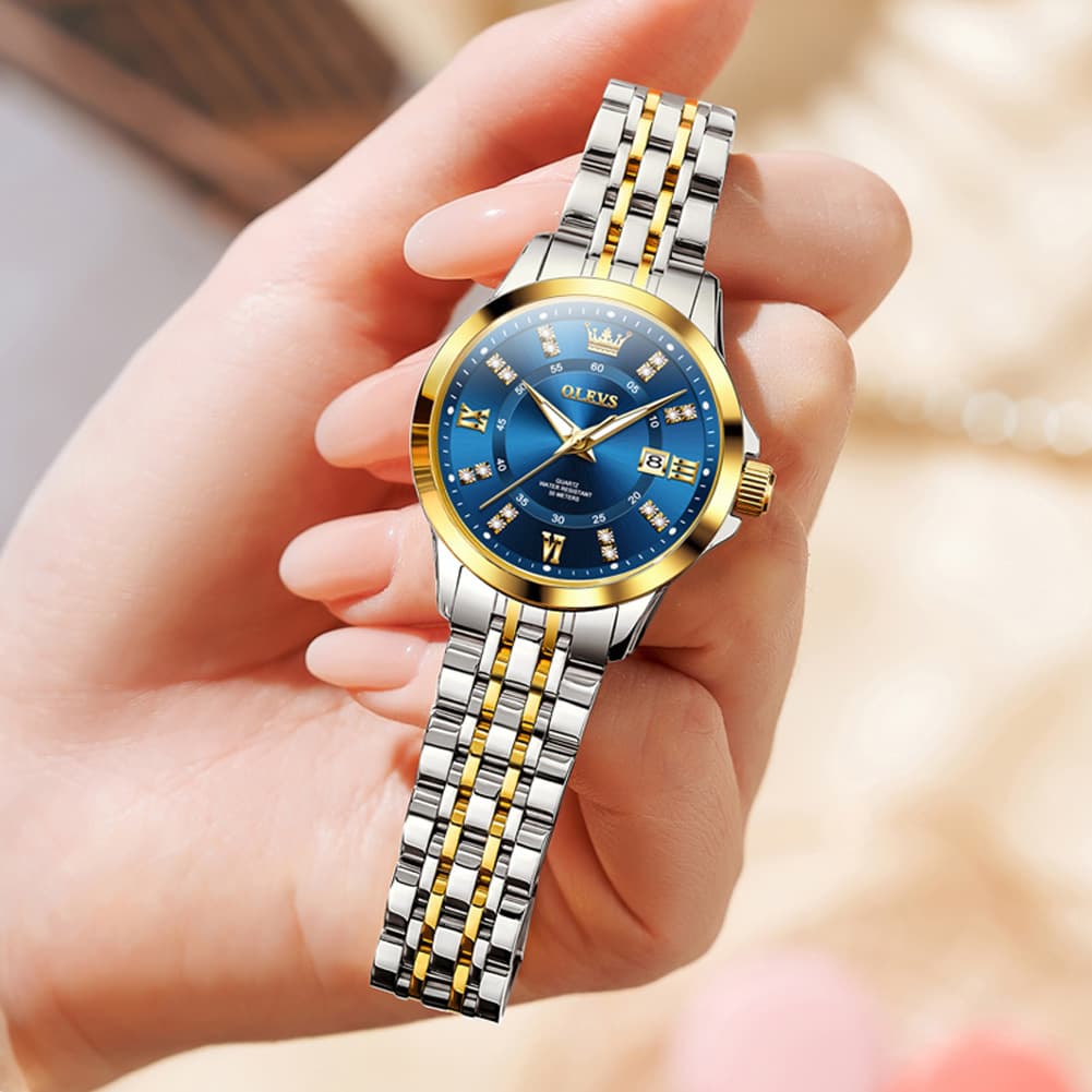 OLEVS 3620 Classic Diamond Quartz Steel Watch for Women