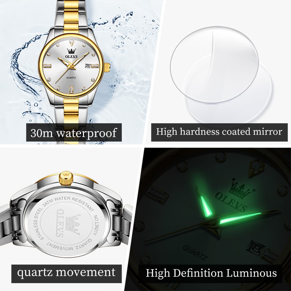 OLEVS 3621NS Minimalist Diamond Quartz Steel Watch for Women