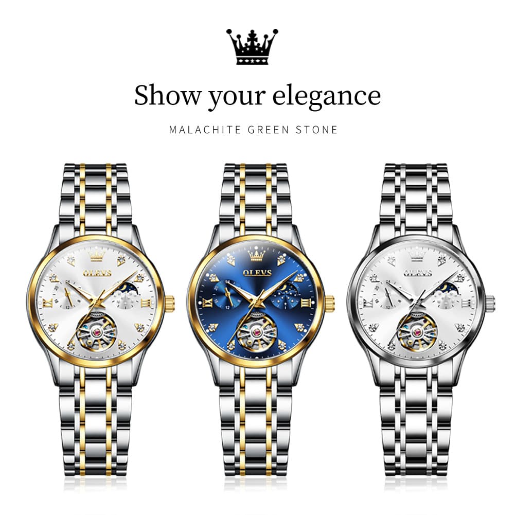 OLEVS 6608 Automatic Mechanical Open Heart Watch for Women
