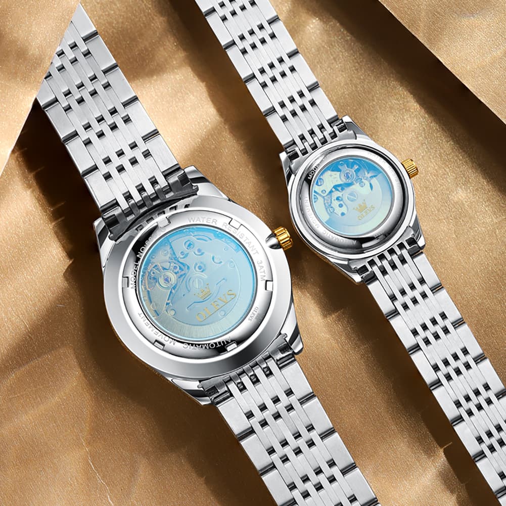 OLEVS 6635 Stainless Steel Automatic Mechanical Couple Watches