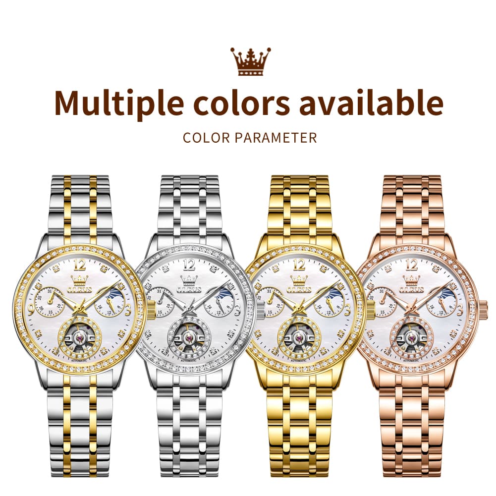 OLEVS 6750 Diamond Bezel Skeleton Mechanical Watch for Women