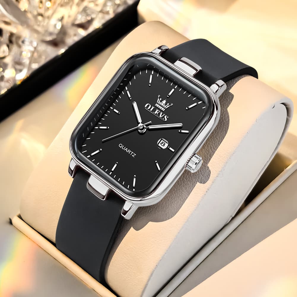 OLEVS 7089 Silicone Strap Watch Retro Square Date Quartz Sport Luxe Timepiece for Women