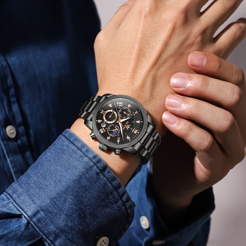 OLEVS 3660 Chronograph Moon Phase Diamond Dial Tactical Sports Watch For Men