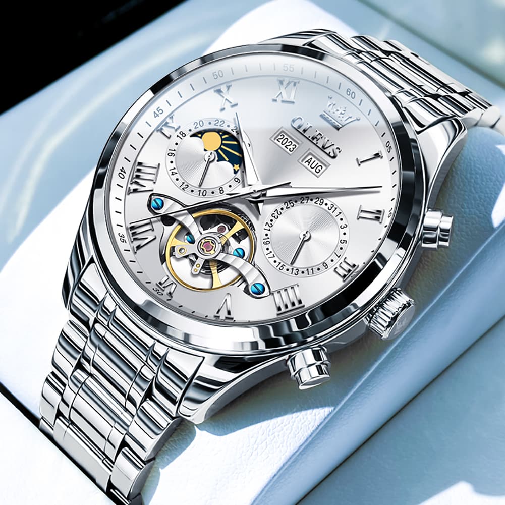 OLEVS 7005 Multi Function Skeleton Mechanical Watch for Men