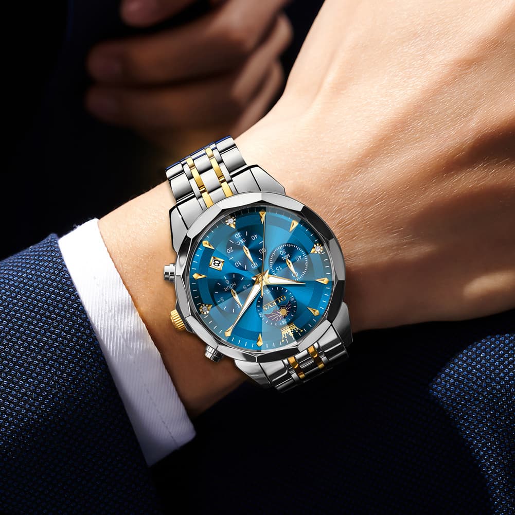 OLEVS 3673 Quartz 3D Rhombic Mirror Chronograph Watch For Men