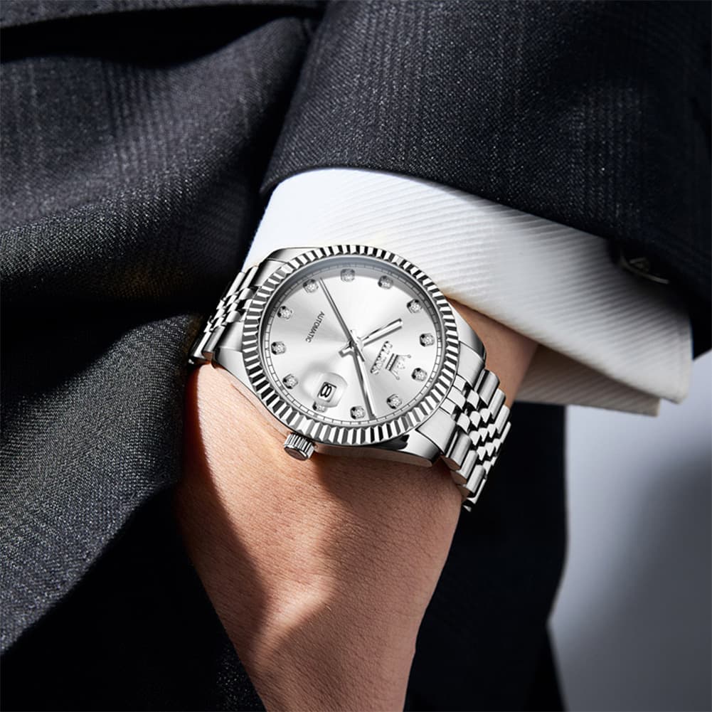 OLEVS 6743 Fluted Bezel Diamond Mechanical Watch for Men
