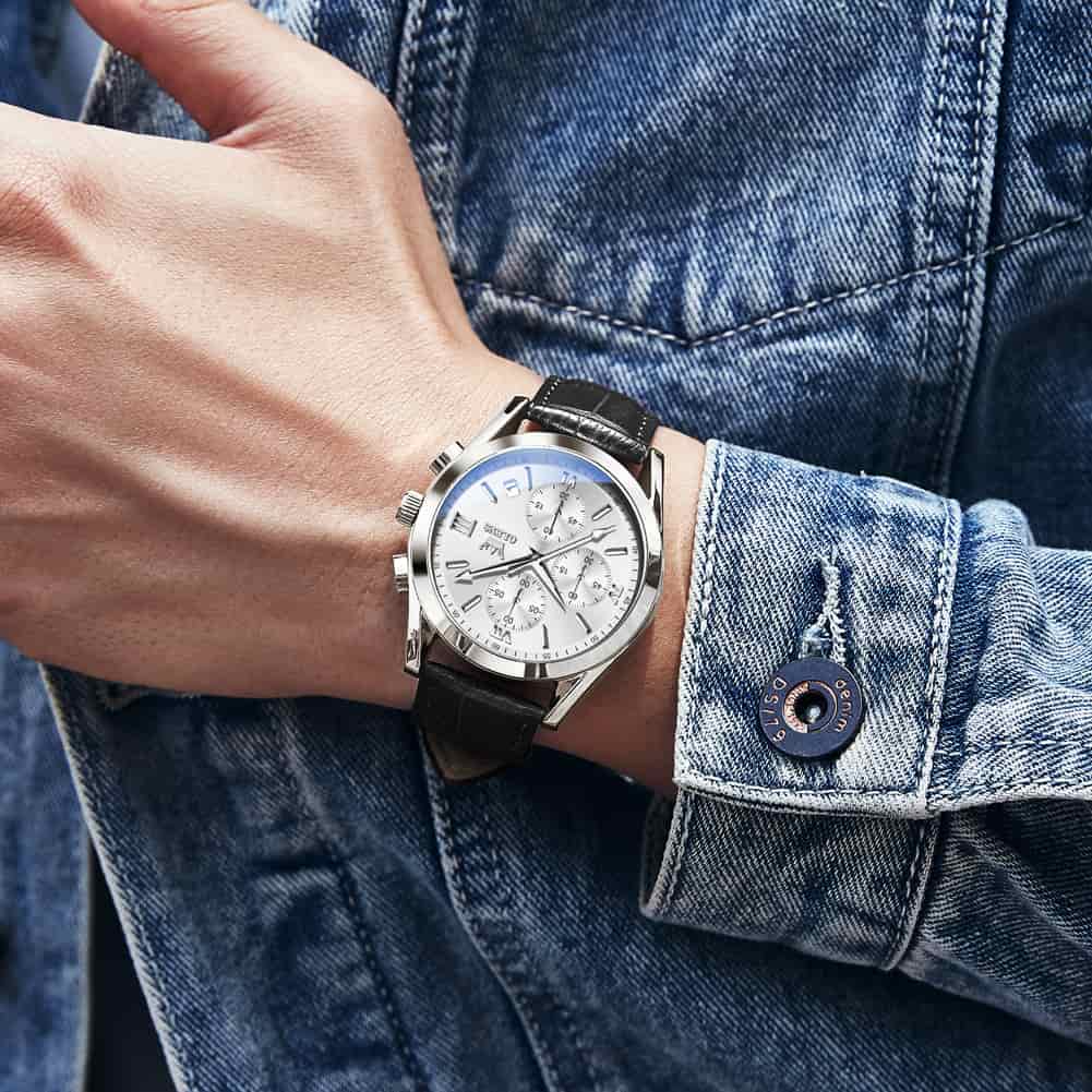 OLEVS 2872 Sophisticated Chronograph Leather Watch for Men