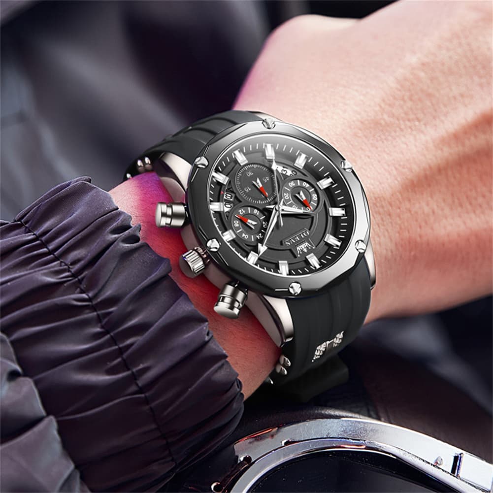 OLEVS 9991 Bold Chronograph Racing Silicone Watch for Men
