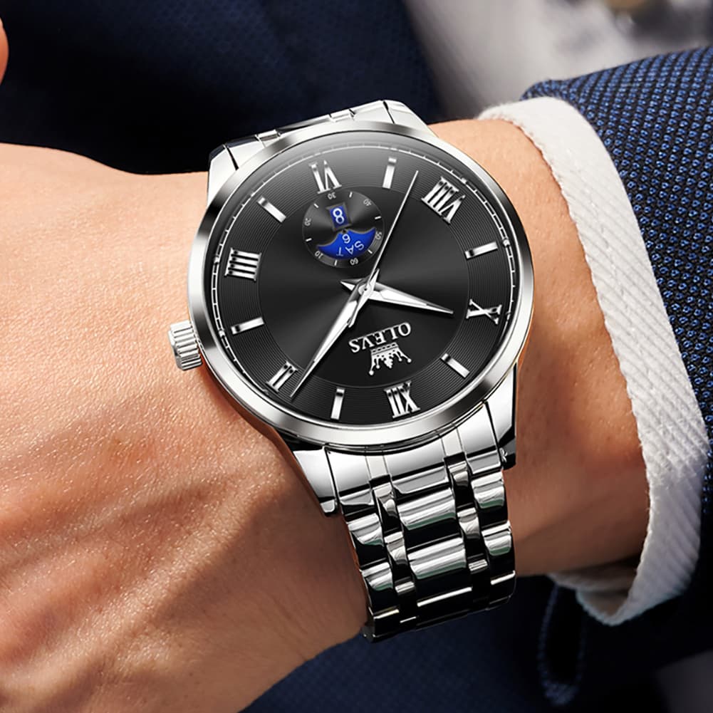 OLEVS 3638 Moon Phase Quartz Steel Watch for Men