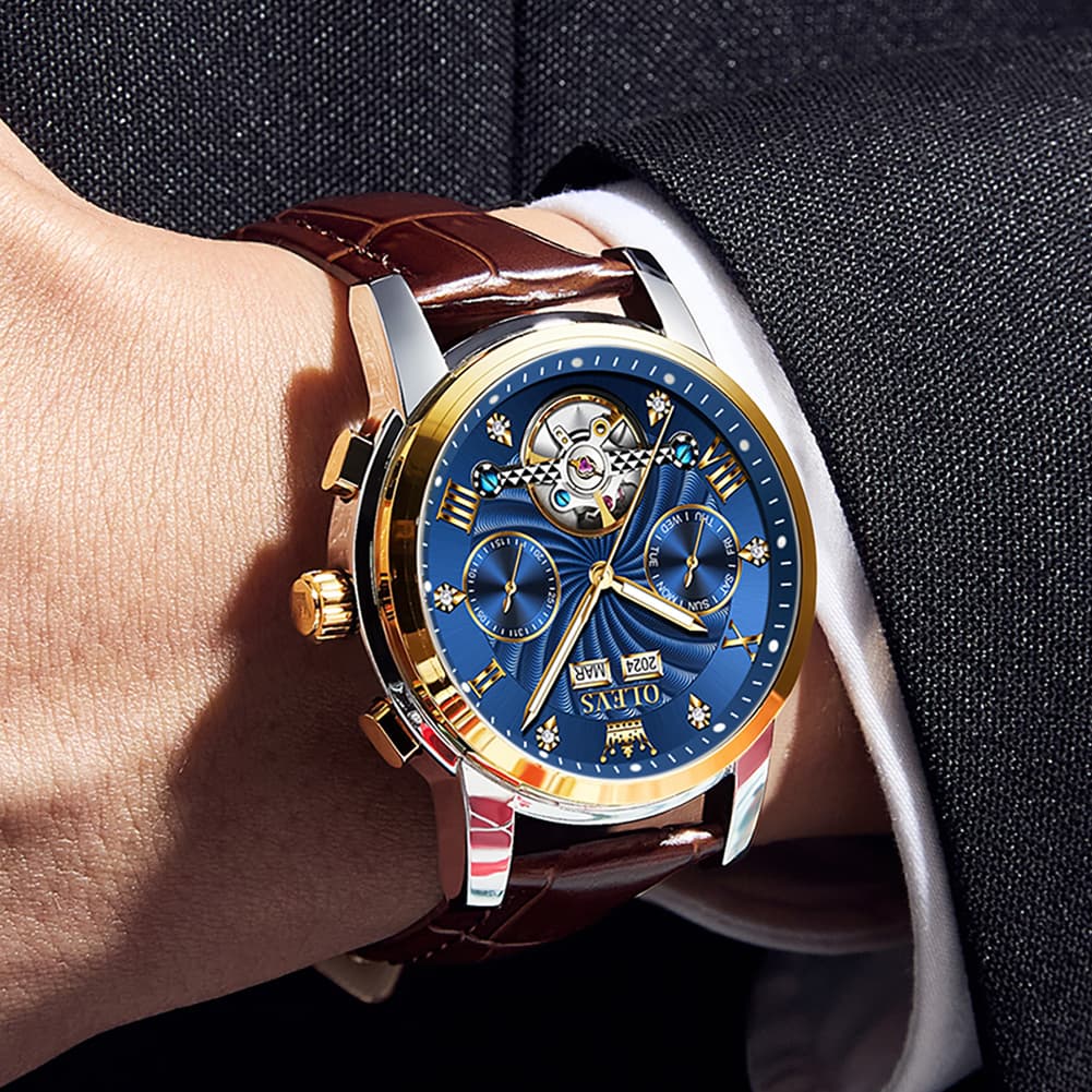 OLEVS 7088 Open Heart Leather Automatic Watch For Men