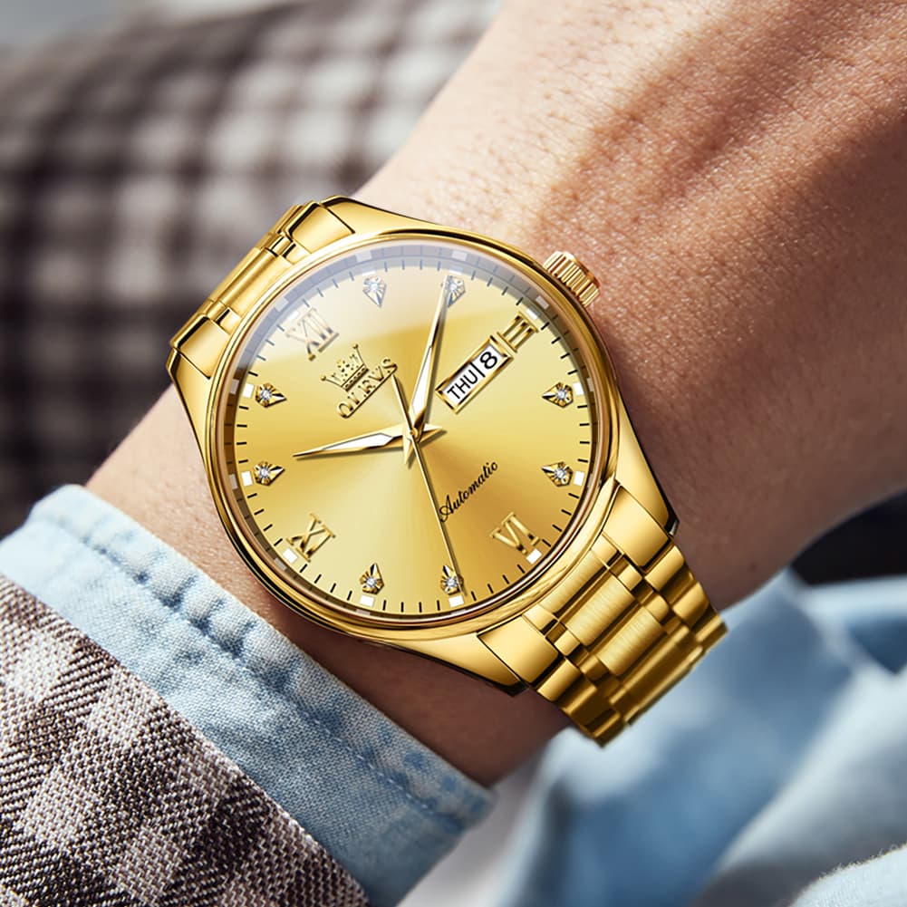 OLEVS Diamond Dial Day Date Automatic Mechanical Watch 9955 for Men